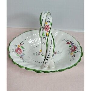 Hand painted RCCL ceramic basket, Portugal Signed Multicolor